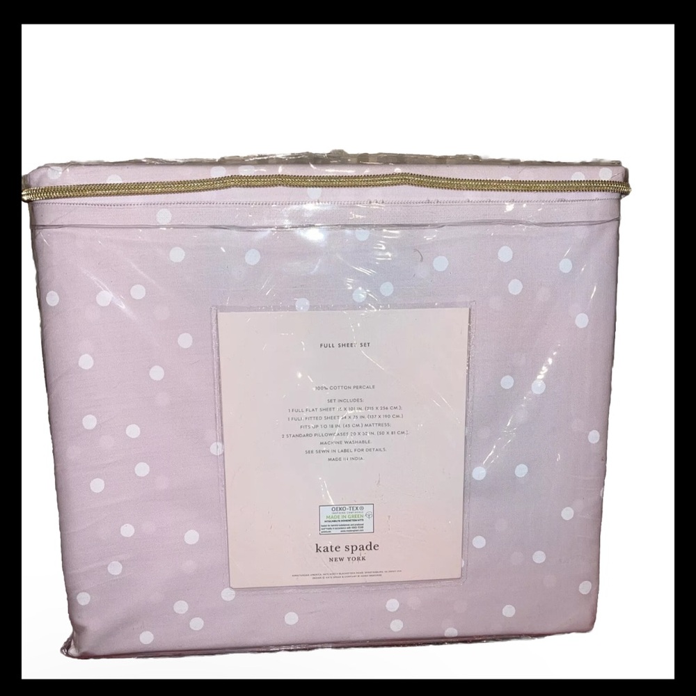 Kate Spade NY Percale Cotton Soft Pink Confetti Pattern 4 Pc FULL Sheet Set NWT